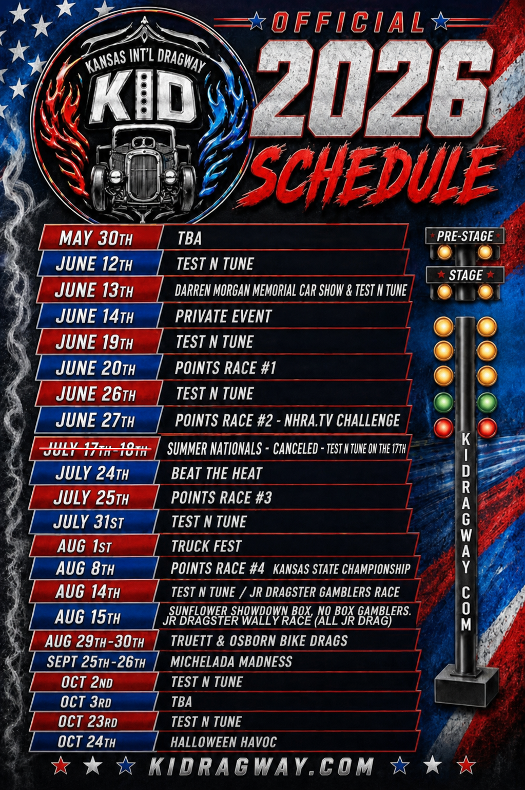 Official 2026 Kansas International Dragway schedule